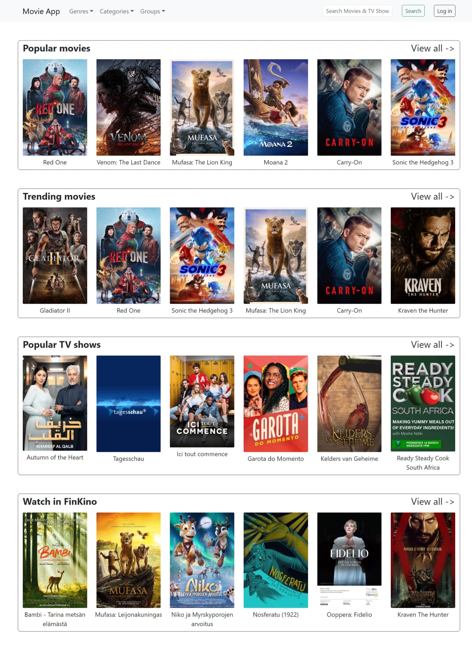 Movie Application product interface